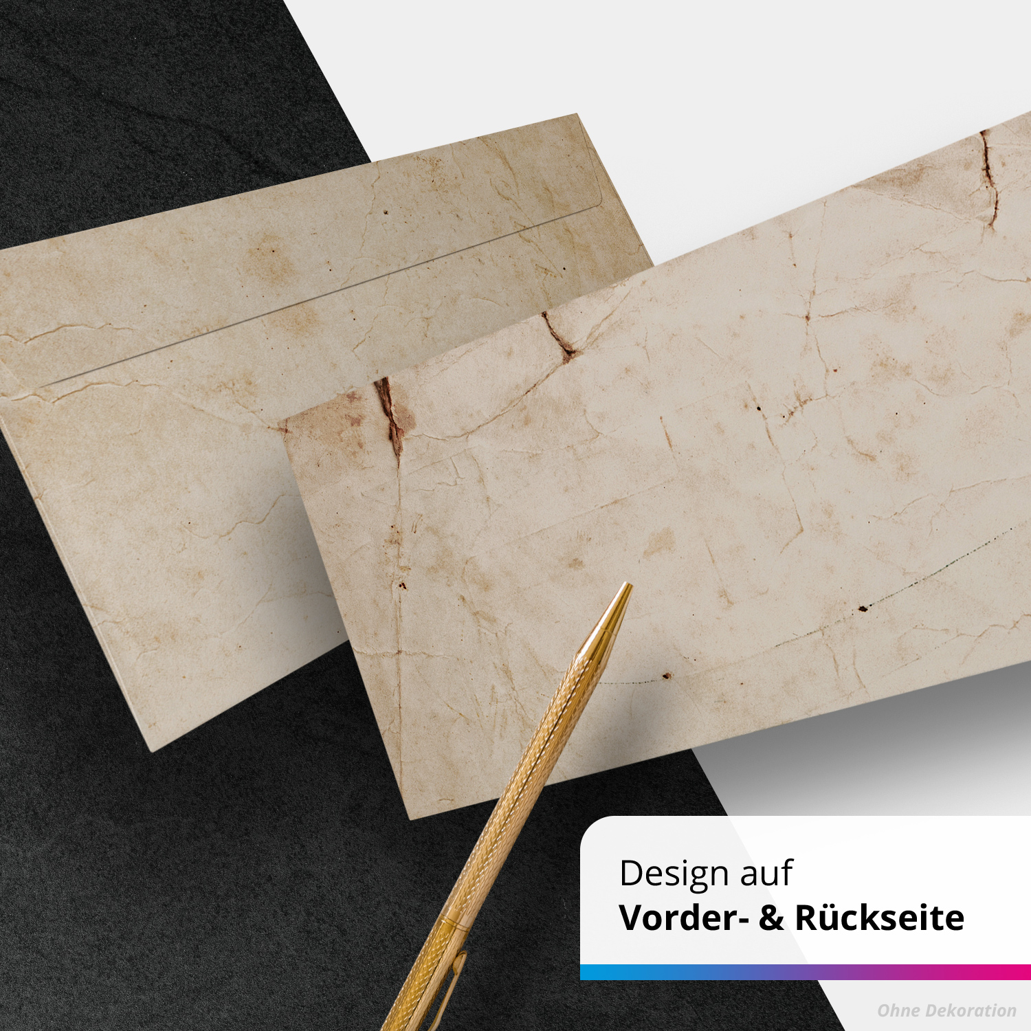 50 Briefumschläge DIN Lang | Vintage Papier beige braun | selbstklebend ohne Fenster | Brief-Umschlag mit Design-Motiv bedruckt | 90 g/m² – Bild 4