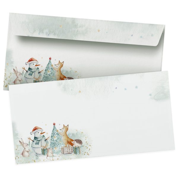 50 Briefumschläge DIN Lang | Weihnachten niedliche Tiere | selbstklebend ohne Fenster | Brief-Umschlag mit Design-Motiv bedruckt | 90 g/m²