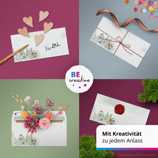 50 Briefumschläge DIN Lang | Weihnachten niedliche Tiere | selbstklebend ohne Fenster | Brief-Umschlag mit Design-Motiv bedruckt | 90 g/m² – Bild 2