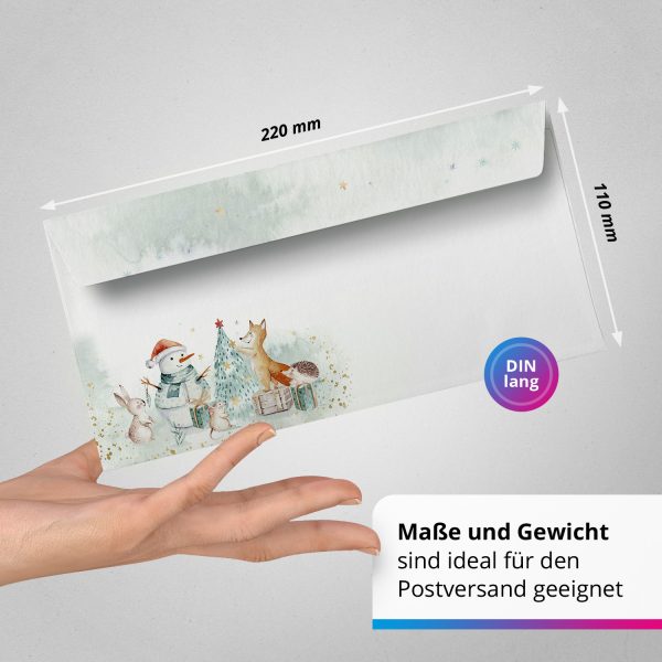 50 Briefumschläge DIN Lang | Weihnachten niedliche Tiere | selbstklebend ohne Fenster | Brief-Umschlag mit Design-Motiv bedruckt | 90 g/m² – Bild 3