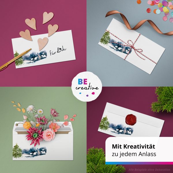 50 Briefumschläge DIN Lang | Winter Schneelandschaft Weihnachten | selbstklebend ohne Fenster | Brief-Umschlag mit Design-Motiv bedruckt | 90 g/m² – Bild 2