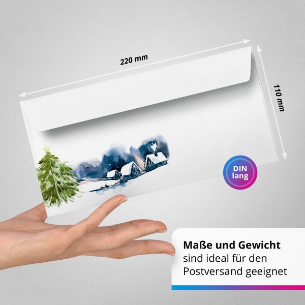 50 Briefumschläge DIN Lang | Winter Schneelandschaft Weihnachten | selbstklebend ohne Fenster | Brief-Umschlag mit Design-Motiv bedruckt | 90 g/m² – Bild 3