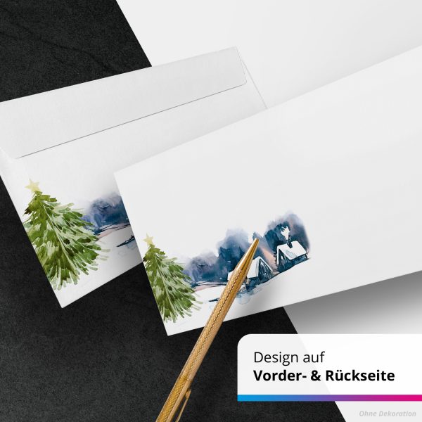 50 Briefumschläge DIN Lang | Winter Schneelandschaft Weihnachten | selbstklebend ohne Fenster | Brief-Umschlag mit Design-Motiv bedruckt | 90 g/m² – Bild 4