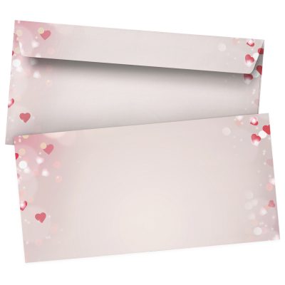 50 Briefumschläge DIN Lang | Herzen Liebe Rosa Rose Rot | selbstklebend ohne Fenster | Brief-Umschlag mit Design-Motiv bedruckt | 90 g/m²