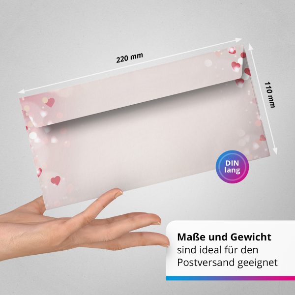 50 Briefumschläge DIN Lang | Herzen Liebe Rosa Rose Rot | selbstklebend ohne Fenster | Brief-Umschlag mit Design-Motiv bedruckt | 90 g/m² – Bild 3