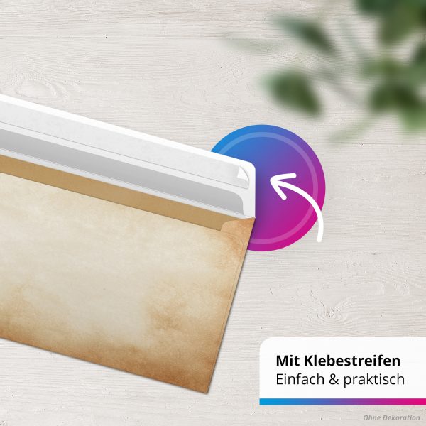 50 Briefumschläge DIN Lang | Vintage Braun beige Shabby Chic | selbstklebend ohne Fenster | Brief-Umschlag mit Design-Motiv bedruckt | 90 g/m² – Bild 6