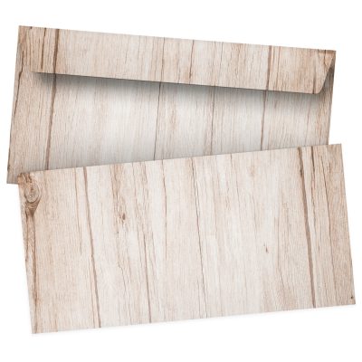 50 Briefumschläge DIN Lang | Fotodruck Holz edel | selbstklebend ohne Fenster | Brief-Umschlag mit Design-Motiv bedruckt | 90 g/m²