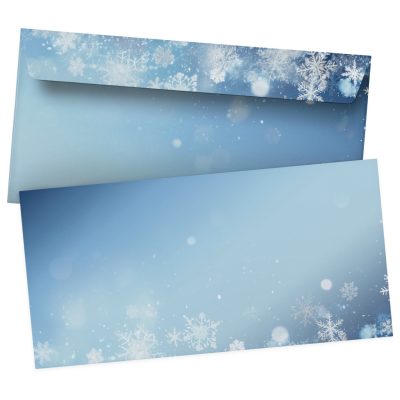 50 Briefumschläge DIN Lang | Schnee Winter Blau Weihnachten | selbstklebend ohne Fenster | Brief-Umschlag mit Design-Motiv bedruckt | 90 g/m²