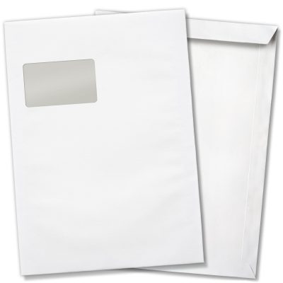 10 x Briefumschläge MIT Fenster DIN C4 für A4 (229 x 320 mm), gerade Klappe, selbstklebend, weiß, 120 g/qm Bewerbung und Dokumente