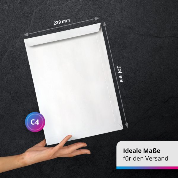 10 x Briefumschläge MIT Fenster DIN C4 für A4 (229 x 320 mm), gerade Klappe, selbstklebend, weiß, 120 g/qm Bewerbung und Dokumente – Bild 3