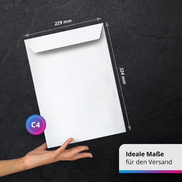 10 x Briefumschläge ohne Fenster DIN C4 für A4 (229 x 320 mm), gerade Klappe, selbstklebend, weiß, 120 g/qm Bewerbung und Dokumente – Bild 3