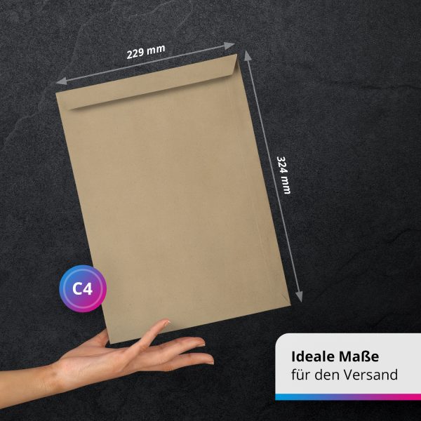 10 x Briefumschläge ohne Fenster DIN C4 für A4 (229 x 320 mm), gerade Klappe, selbstklebend, braun, 110 g/qm Bewerbung und Dokumente – Bild 3