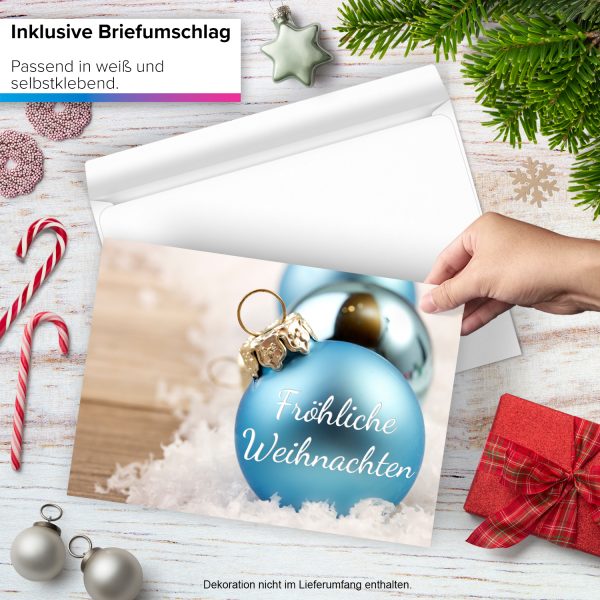 Große XXL Weihnachtskarte DIN A4 (Design Blaue Weihnachtskugeln mit Spruch) mit Umschlag / Weihnachten / Klappkarte / Grußkarte / zum Geschenk / moderne Karte – Bild 2