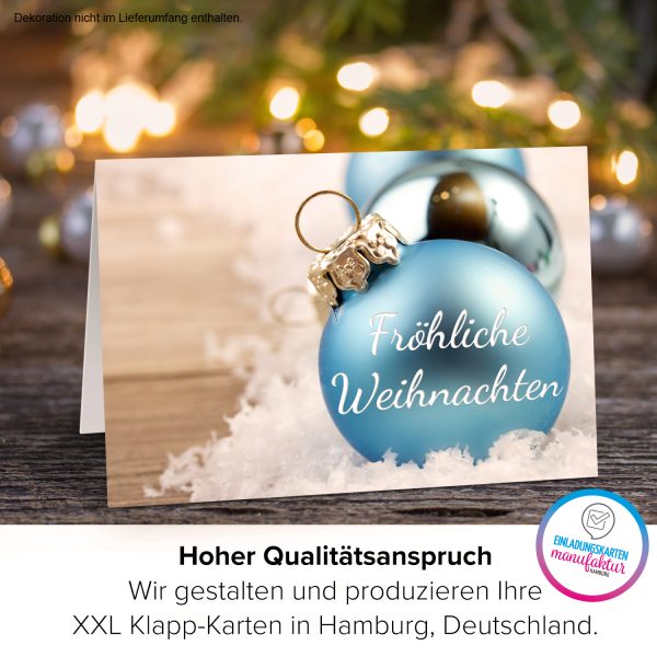 Große XXL Weihnachtskarte DIN A4 (Design Blaue Weihnachtskugeln mit Spruch) mit Umschlag / Weihnachten / Klappkarte / Grußkarte / zum Geschenk / moderne Karte – Bild 3