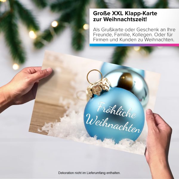 Große XXL Weihnachtskarte DIN A4 (Design Blaue Weihnachtskugeln mit Spruch) mit Umschlag / Weihnachten / Klappkarte / Grußkarte / zum Geschenk / moderne Karte – Bild 4