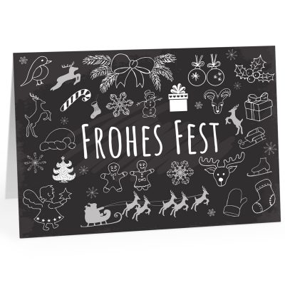 Große XXL Weihnachtskarte DIN A4 (Design Tafel Look schwarz - Frohes Fest) mit Umschlag / Weihnachten / Klappkarte / Grußkarte / zum Geschenk / moderne Karte