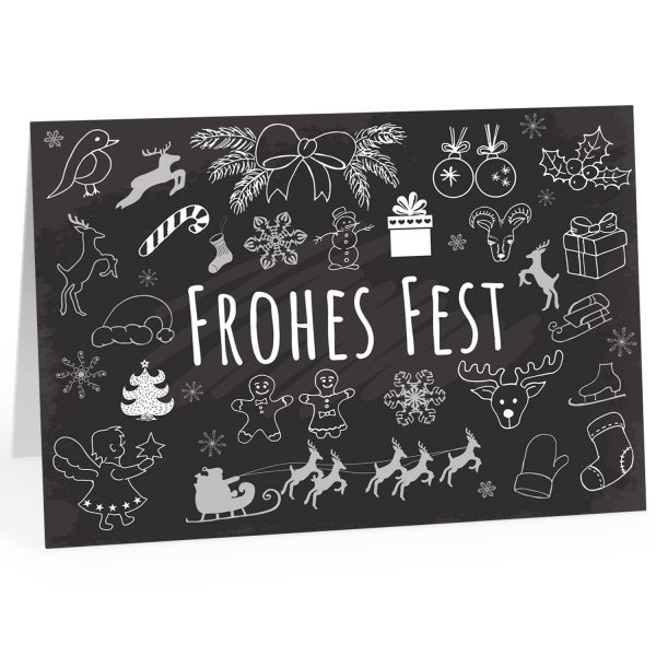Große XXL Weihnachtskarte DIN A4 (Design Tafel Look schwarz - Frohes Fest) mit Umschlag / Weihnachten / Klappkarte / Grußkarte / zum Geschenk / moderne Karte