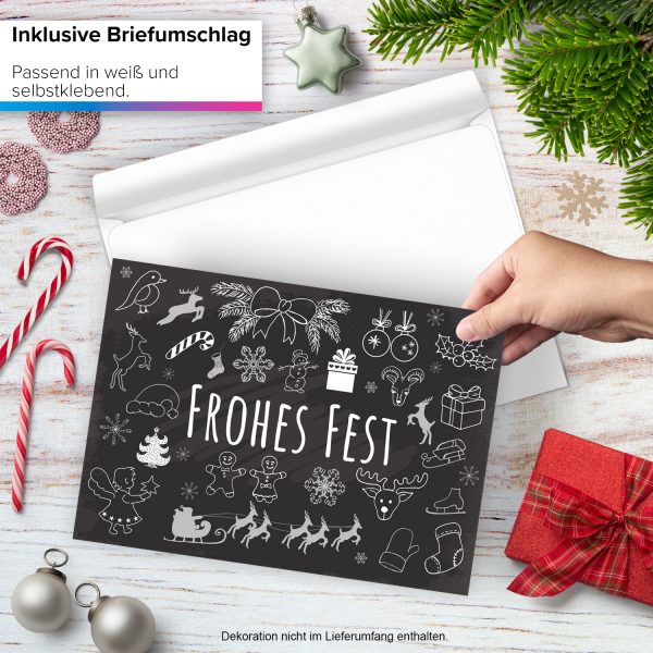 Große XXL Weihnachtskarte DIN A4 (Design Tafel Look schwarz - Frohes Fest) mit Umschlag / Weihnachten / Klappkarte / Grußkarte / zum Geschenk / moderne Karte – Bild 2