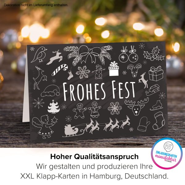 Große XXL Weihnachtskarte DIN A4 (Design Tafel Look schwarz - Frohes Fest) mit Umschlag / Weihnachten / Klappkarte / Grußkarte / zum Geschenk / moderne Karte – Bild 3