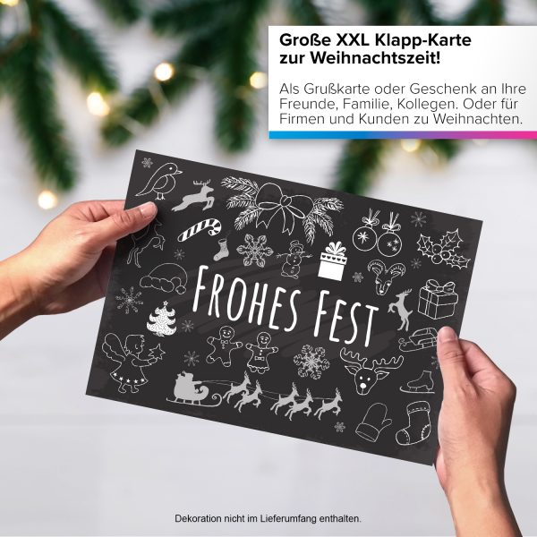 Große XXL Weihnachtskarte DIN A4 (Design Tafel Look schwarz - Frohes Fest) mit Umschlag / Weihnachten / Klappkarte / Grußkarte / zum Geschenk / moderne Karte – Bild 4