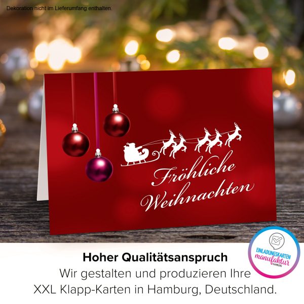 Große XXL Weihnachtskarte DIN A4 (Design Rote Karte - Fröhliche Weihnachten - schlicht) mit Umschlag / Weihnachten / Postkarte / Klappkarte / zum Geschenk / moderne Karte – Bild 3