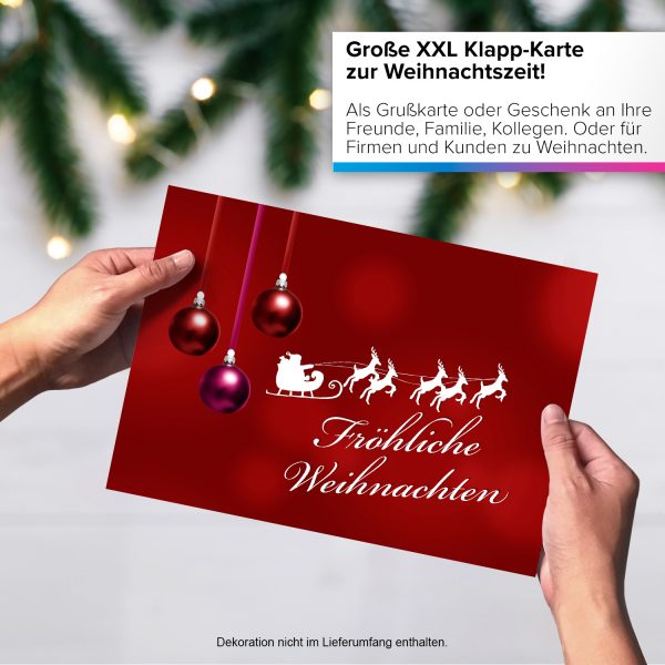 Große XXL Weihnachtskarte DIN A4 (Design Rote Karte - Fröhliche Weihnachten - schlicht) mit Umschlag / Weihnachten / Postkarte / Klappkarte / zum Geschenk / moderne Karte – Bild 4