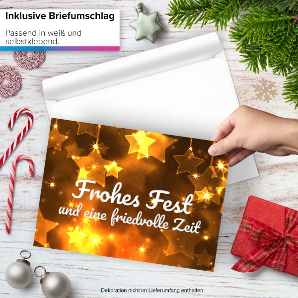 Große XXL Weihnachtskarte DIN A4 (Design Goldene Sterne - Frohes Fest) mit Umschlag / Weihnachten / Klappkarte / Grußkarte / zum Geschenk / moderne Karte – Bild 2