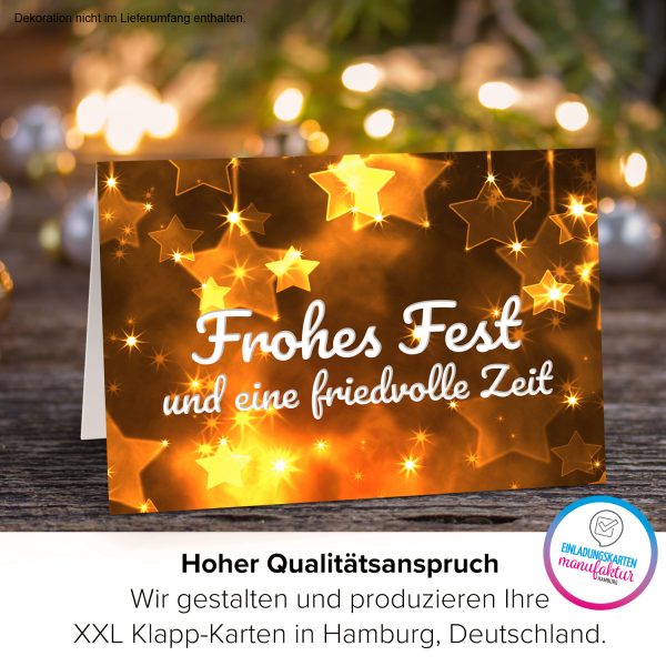 Große XXL Weihnachtskarte DIN A4 (Design Goldene Sterne - Frohes Fest) mit Umschlag / Weihnachten / Klappkarte / Grußkarte / zum Geschenk / moderne Karte – Bild 3