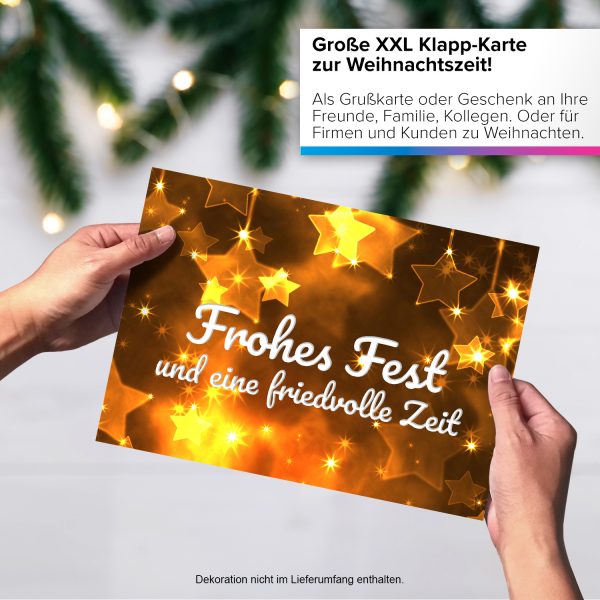 Große XXL Weihnachtskarte DIN A4 (Design Goldene Sterne - Frohes Fest) mit Umschlag / Weihnachten / Klappkarte / Grußkarte / zum Geschenk / moderne Karte – Bild 4