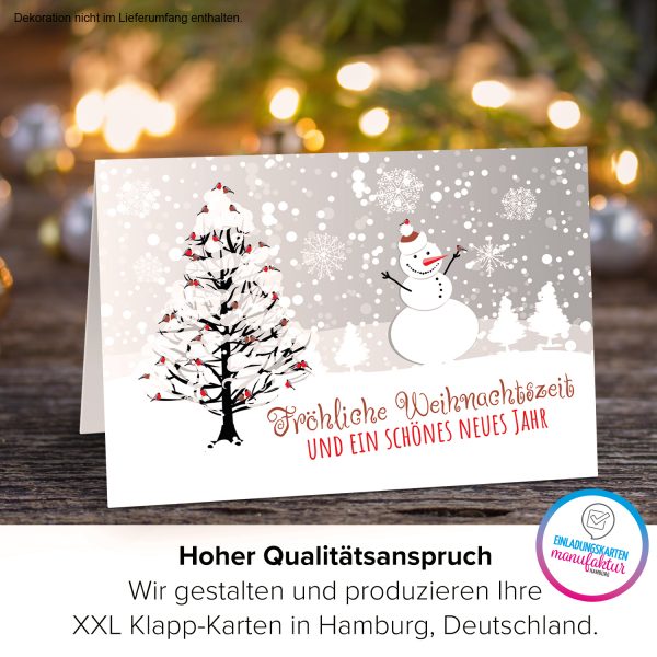 Große XXL Weihnachtskarte DIN A4 (Design Schneemann im Schnee) mit Umschlag / Weihnachten / Klappkarte / Grußkarte / zum Geschenk / moderne Karte – Bild 3