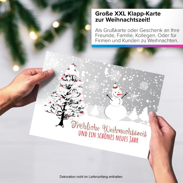 Große XXL Weihnachtskarte DIN A4 (Design Schneemann im Schnee) mit Umschlag / Weihnachten / Klappkarte / Grußkarte / zum Geschenk / moderne Karte – Bild 4