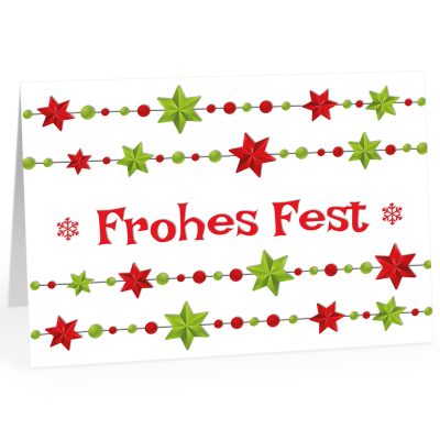 Große XXL Weihnachtskarte DIN A4 (Design Rote und grüne Sterne) mit Umschlag / Weihnachten / Klappkarte / Grußkarte / zum Geschenk / moderne Karte