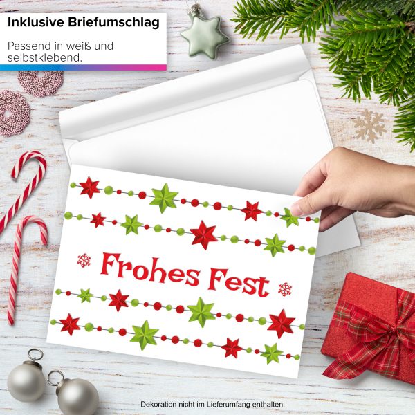 Große XXL Weihnachtskarte DIN A4 (Design Rote und grüne Sterne) mit Umschlag / Weihnachten / Klappkarte / Grußkarte / zum Geschenk / moderne Karte – Bild 2