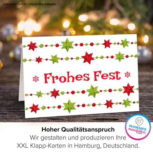 Große XXL Weihnachtskarte DIN A4 (Design Rote und grüne Sterne) mit Umschlag / Weihnachten / Klappkarte / Grußkarte / zum Geschenk / moderne Karte – Bild 3