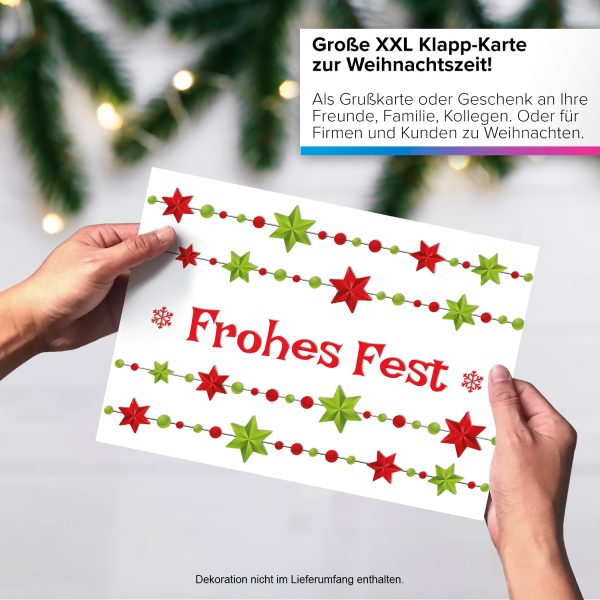 Große XXL Weihnachtskarte DIN A4 (Design Rote und grüne Sterne) mit Umschlag / Weihnachten / Klappkarte / Grußkarte / zum Geschenk / moderne Karte – Bild 4