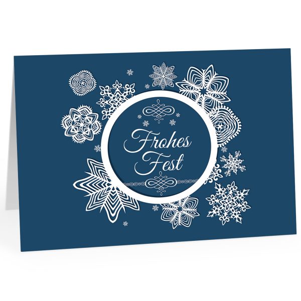Große XXL Weihnachtskarte DIN A4 (Design Frohes Fest Vintage Look blau) mit Umschlag / Weihnachten / Klappkarte / Grußkarte / zum Geschenk / moderne Karte