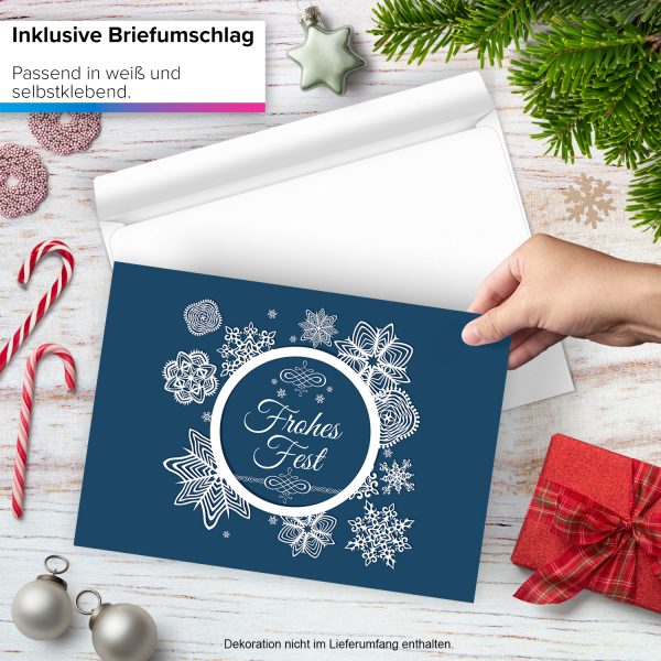 Große XXL Weihnachtskarte DIN A4 (Design Frohes Fest Vintage Look blau) mit Umschlag / Weihnachten / Klappkarte / Grußkarte / zum Geschenk / moderne Karte – Bild 2