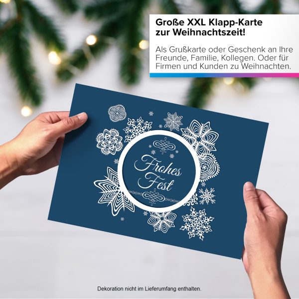 Große XXL Weihnachtskarte DIN A4 (Design Frohes Fest Vintage Look blau) mit Umschlag / Weihnachten / Klappkarte / Grußkarte / zum Geschenk / moderne Karte – Bild 4