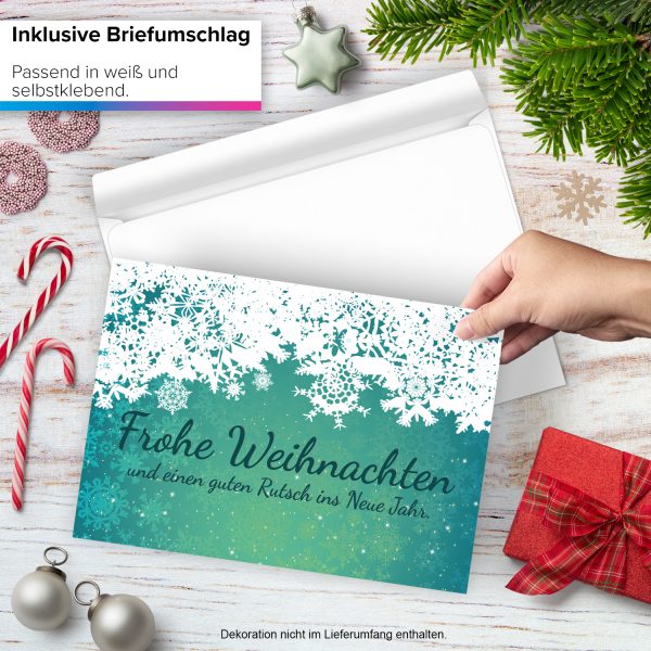 Große XXL Weihnachtskarte DIN A4 (Design Frohe Weihnachten Grün mit Schnee) mit Umschlag / Weihnachten / Klappkarte / Grußkarte / zum Geschenk / moderne Karte – Bild 2