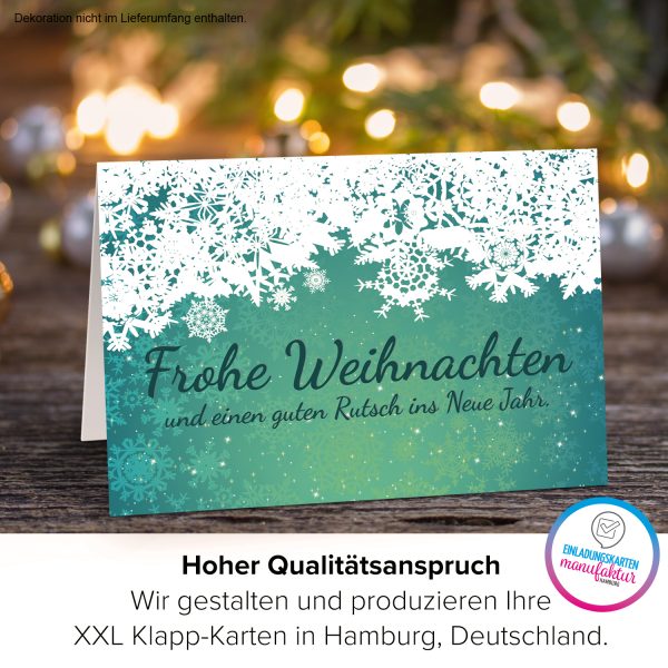Große XXL Weihnachtskarte DIN A4 (Design Frohe Weihnachten Grün mit Schnee) mit Umschlag / Weihnachten / Klappkarte / Grußkarte / zum Geschenk / moderne Karte – Bild 3