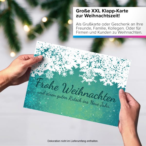 Große XXL Weihnachtskarte DIN A4 (Design Frohe Weihnachten Grün mit Schnee) mit Umschlag / Weihnachten / Klappkarte / Grußkarte / zum Geschenk / moderne Karte – Bild 4
