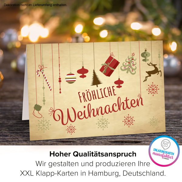 Große XXL Weihnachtskarte DIN A4 (Design Vintage Look mit Fröhliche Weihnachten ) mit Umschlag / Weihnachten / Klappkarte / Grußkarte / zum Geschenk / moderne Karte – Bild 3