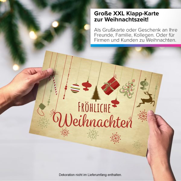 Große XXL Weihnachtskarte DIN A4 (Design Vintage Look mit Fröhliche Weihnachten ) mit Umschlag / Weihnachten / Klappkarte / Grußkarte / zum Geschenk / moderne Karte – Bild 4