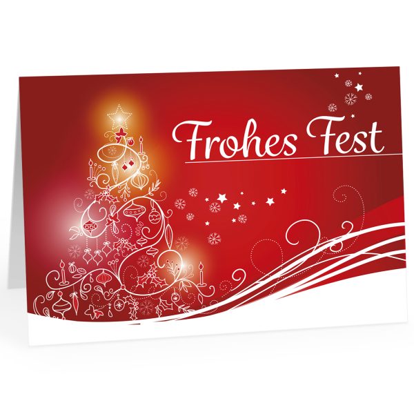Große XXL Weihnachtskarte DIN A4 (Design Frohes Fest Rot geschwungen) mit Umschlag / Weihnachten / Klappkarte / Grußkarte / zum Geschenk / moderne Karte