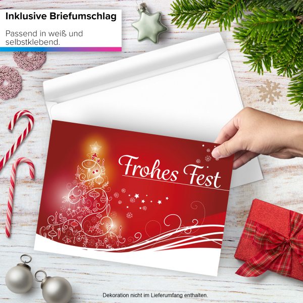 Große XXL Weihnachtskarte DIN A4 (Design Frohes Fest Rot geschwungen) mit Umschlag / Weihnachten / Klappkarte / Grußkarte / zum Geschenk / moderne Karte – Bild 2