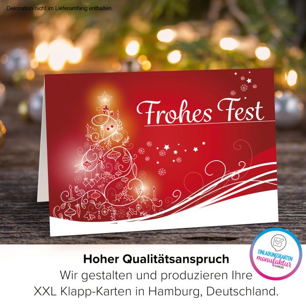 Große XXL Weihnachtskarte DIN A4 (Design Frohes Fest Rot geschwungen) mit Umschlag / Weihnachten / Klappkarte / Grußkarte / zum Geschenk / moderne Karte – Bild 3