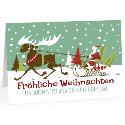 Große XXL Weihnachtskarte DIN A4 (Design Weihnachtsmann auf dem Schlitten) mit Umschlag / Weihnachten / Klappkarte / Grußkarte / zum Geschenk / moderne Karte