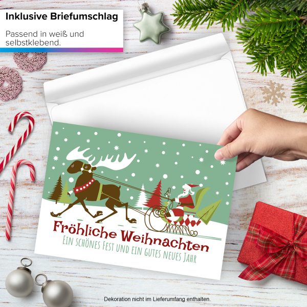 Große XXL Weihnachtskarte DIN A4 (Design Weihnachtsmann auf dem Schlitten) mit Umschlag / Weihnachten / Klappkarte / Grußkarte / zum Geschenk / moderne Karte – Bild 2