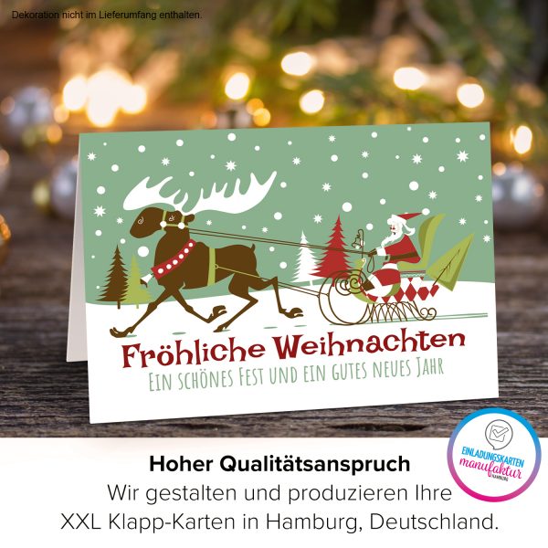 Große XXL Weihnachtskarte DIN A4 (Design Weihnachtsmann auf dem Schlitten) mit Umschlag / Weihnachten / Klappkarte / Grußkarte / zum Geschenk / moderne Karte – Bild 3