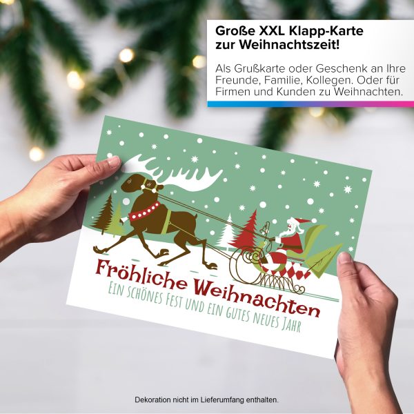 Große XXL Weihnachtskarte DIN A4 (Design Weihnachtsmann auf dem Schlitten) mit Umschlag / Weihnachten / Klappkarte / Grußkarte / zum Geschenk / moderne Karte – Bild 4